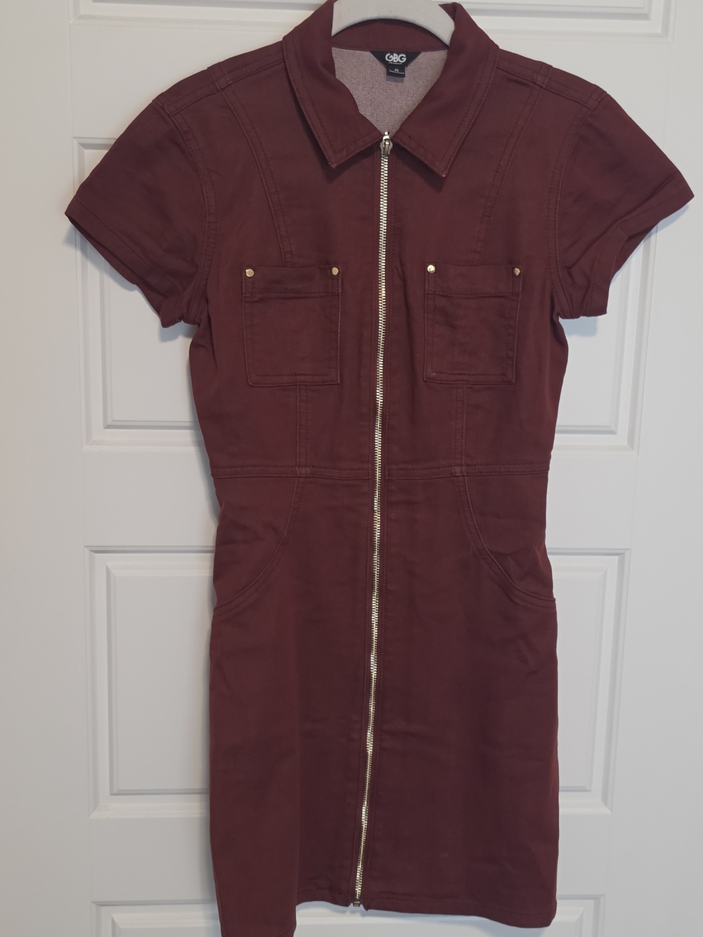 Burgundy Zip-Front Short Sleeve Dress (G By Guess)
